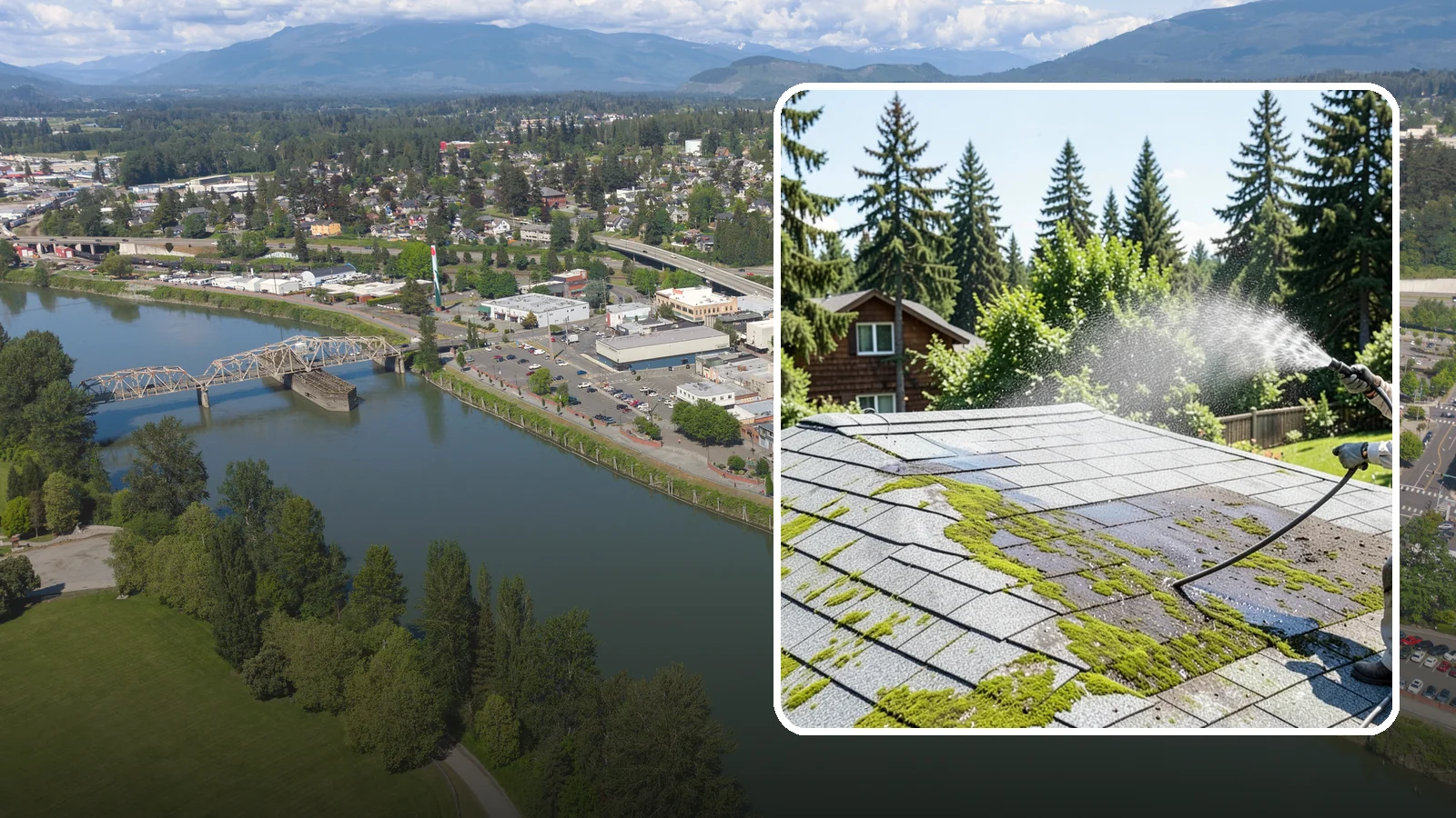 Roof Algae Removal in Mount Vernon, Skagit County, WA - Soft wash algae removal that dissolves the dark biological staining spreading across Northwest rooftops.