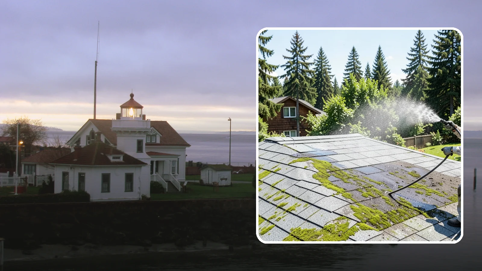 Roof Algae Removal in Mukilteo, Snohomish County, WA - Soft wash algae removal that dissolves the dark biological staining spreading across Northwest rooftops.
