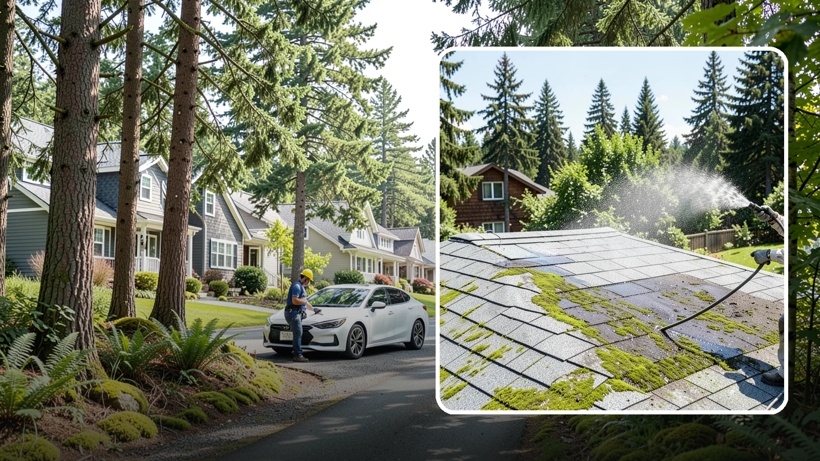 Roof Algae Removal in Normandy Park, King County, WA - Soft wash algae removal that dissolves the dark biological staining spreading across Northwest rooftops.