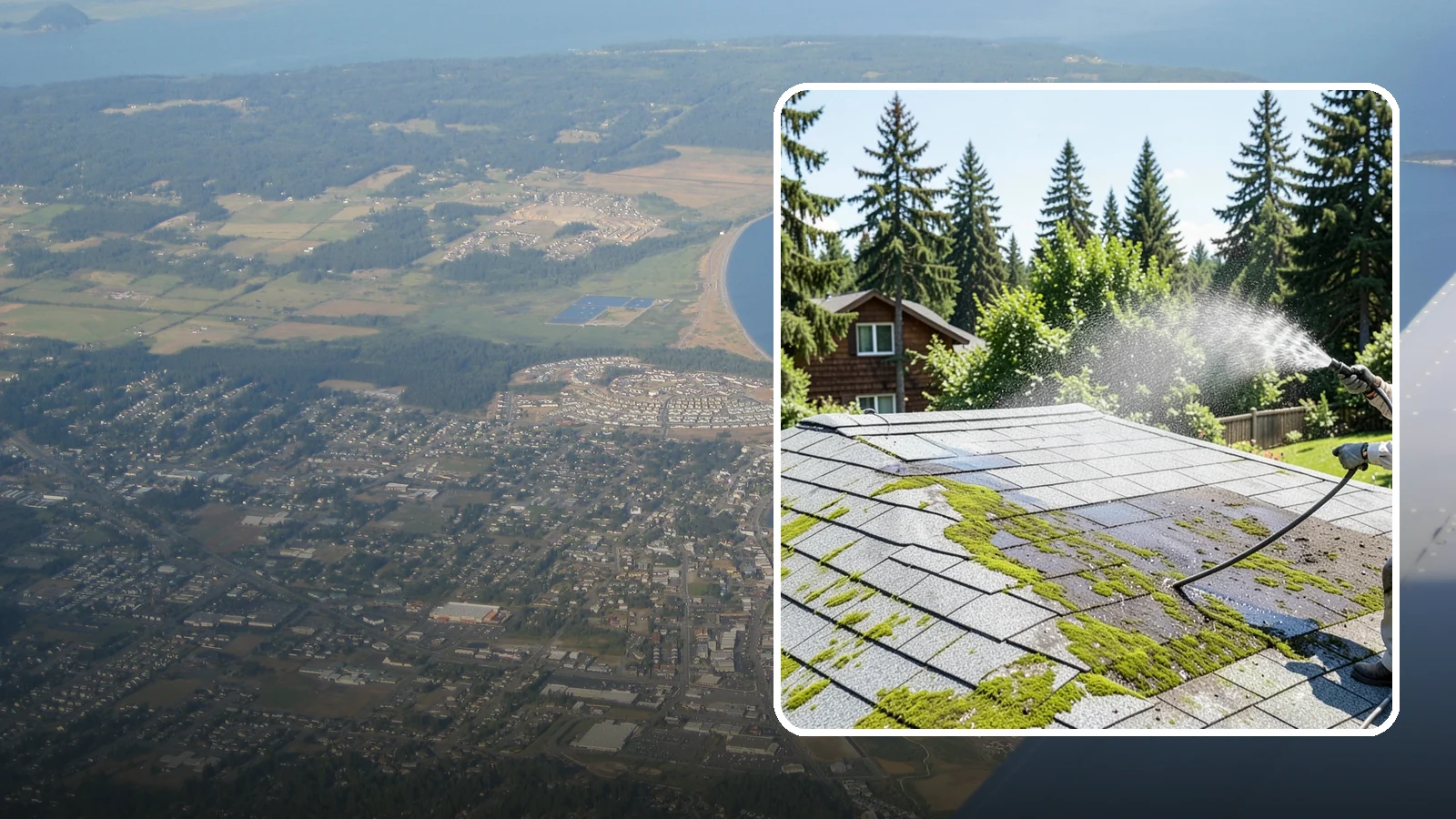 Roof Algae Removal in Oak Harbor, Island County, WA - Soft wash algae removal that dissolves the dark biological staining spreading across Northwest rooftops.