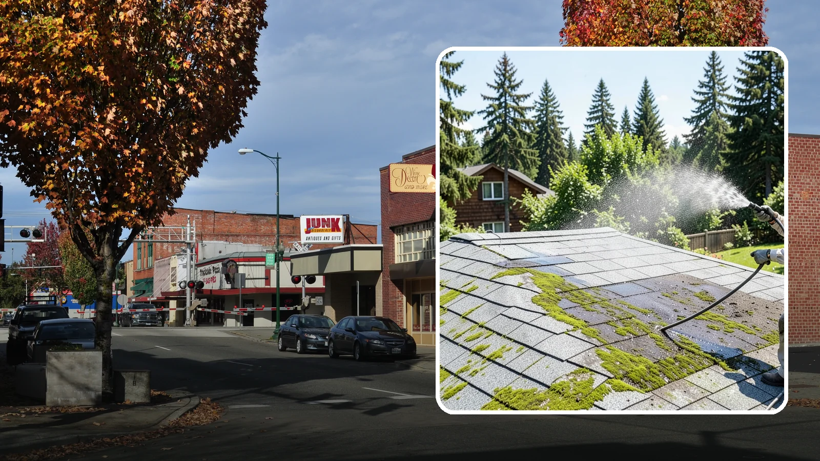 Roof Algae Removal in Puyallup, Pierce County, WA - Soft wash algae removal that dissolves the dark biological staining spreading across Northwest rooftops.