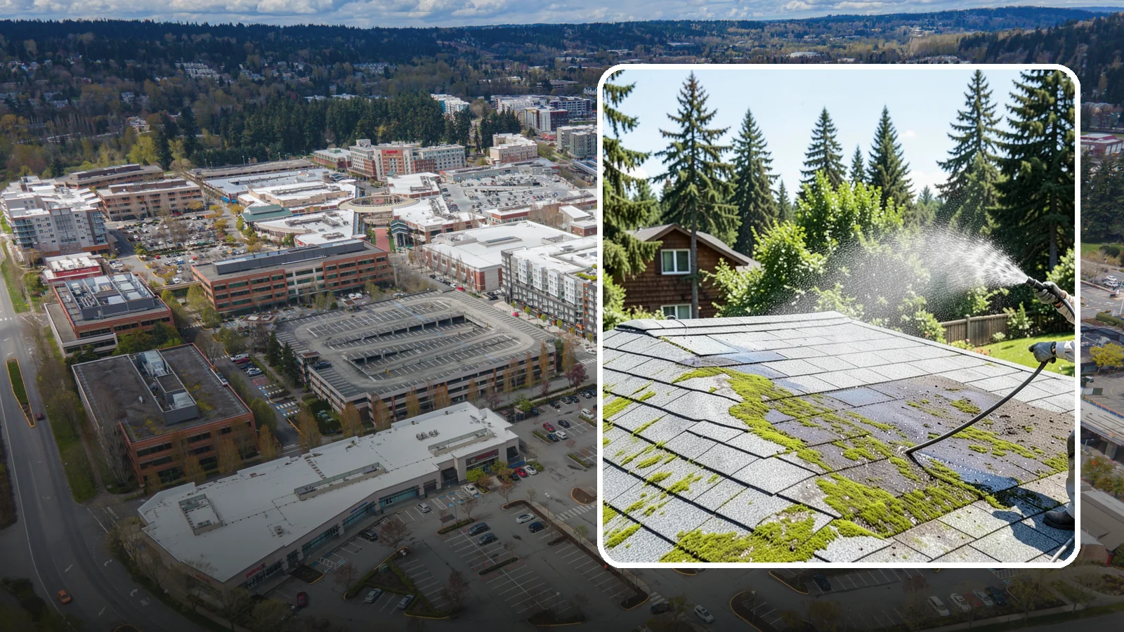 Roof Algae Removal in Redmond, King County, WA - Soft wash algae removal that dissolves the dark biological staining spreading across Northwest rooftops.