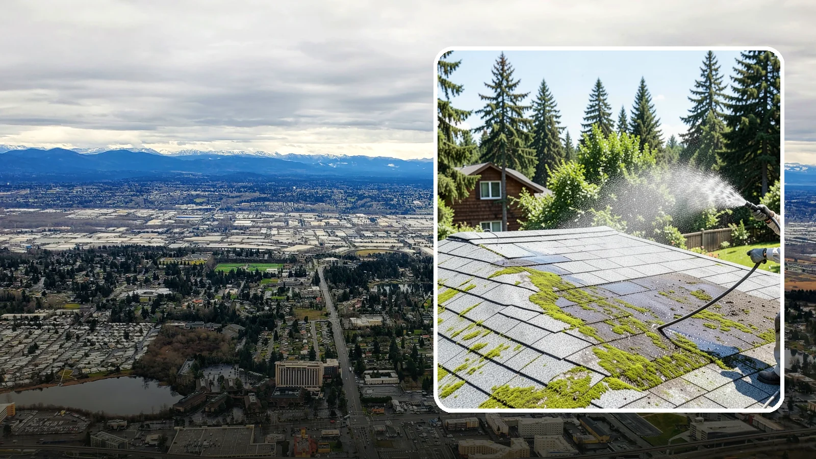 Roof Algae Removal in SeaTac, King County, WA - Soft wash algae removal that dissolves the dark biological staining spreading across Northwest rooftops.