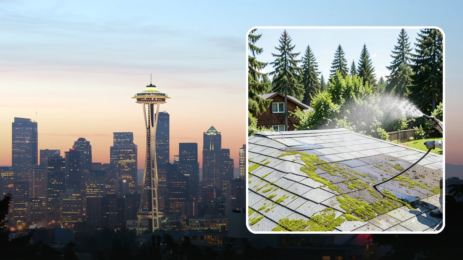 Roof Algae Removal in Seattle, King County, WA - Soft wash algae removal that dissolves the dark biological staining spreading across Northwest rooftops.