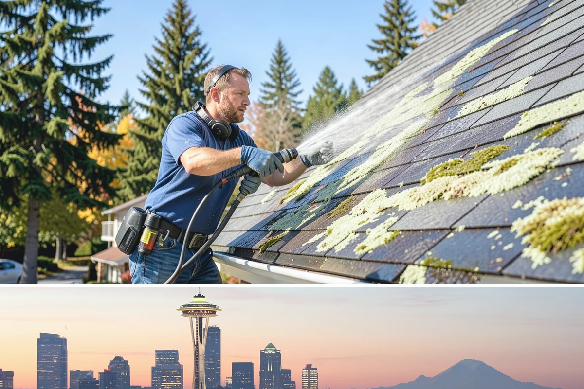 Roof Algae Removal in Seattle, King County, WA - The dry summer stretch lets algaecide treatments cure without rain washing them away prematurely.