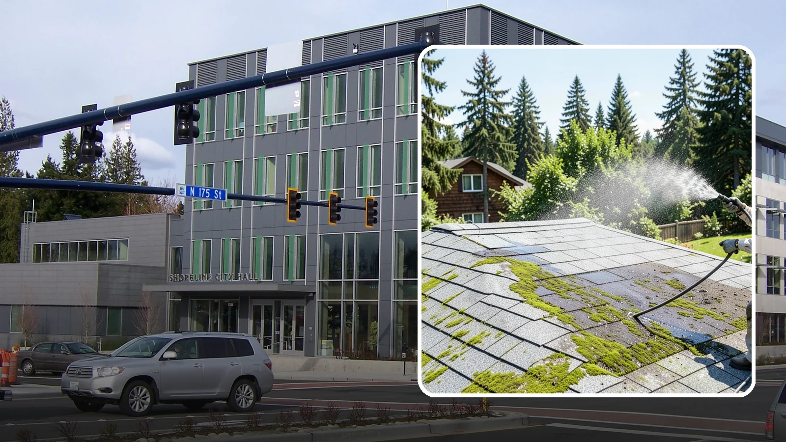 Roof Algae Removal in Shoreline, King County, WA - Soft wash algae removal that dissolves the dark biological staining spreading across Northwest rooftops.