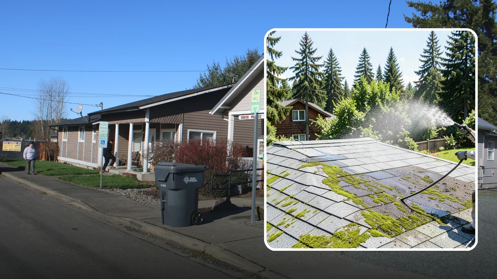 Roof Algae Removal in South Prairie, Pierce County, WA - Soft wash algae removal that dissolves the dark biological staining spreading across Northwest rooftops.