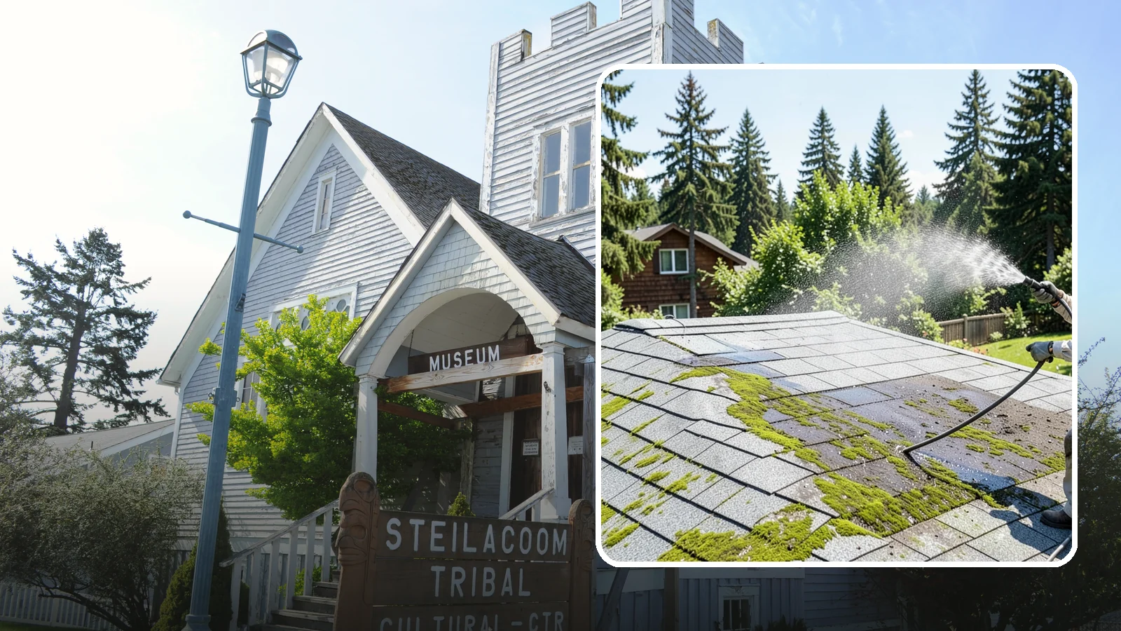 Roof Algae Removal in Steilacoom, Pierce County, WA - Soft wash algae removal that dissolves the dark biological staining spreading across Northwest rooftops.