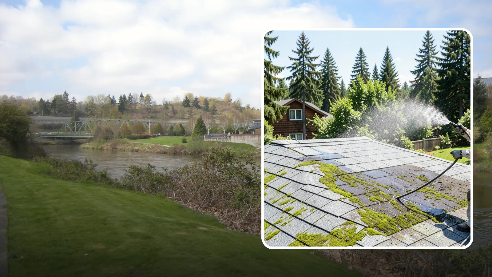 Roof Algae Removal in Tukwila, King County, WA - Soft wash algae removal that dissolves the dark biological staining spreading across Northwest rooftops.
