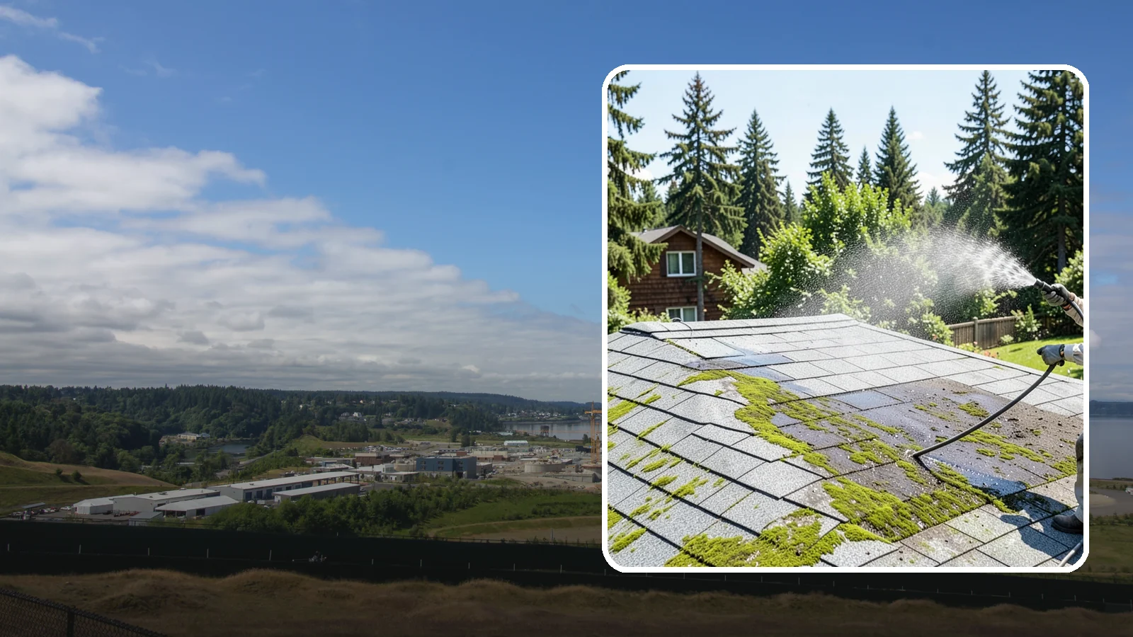 Roof Algae Removal in University Place, Pierce County, WA - Soft wash algae removal that dissolves the dark biological staining spreading across Northwest rooftops.