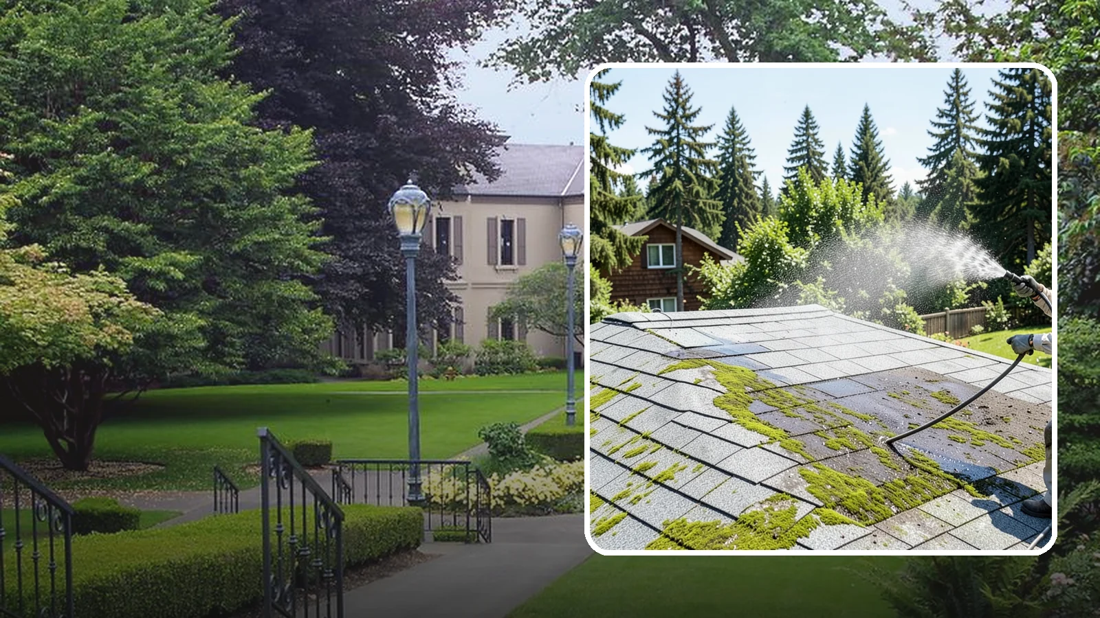 Roof Algae Removal in Woodinville, King County, WA - Soft wash algae removal that dissolves the dark biological staining spreading across Northwest rooftops.