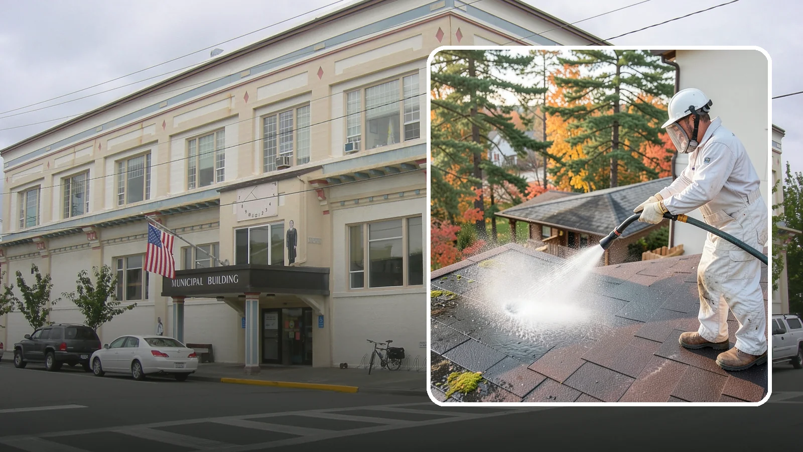 Roof Black Streak Removal in Anacortes, Skagit County, WA - Focused removal of the black gloeocapsa streaks that run down composition roofs throughout the region.