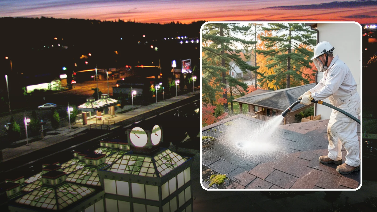 Roof Black Streak Removal in Auburn, King County, WA - Focused removal of the black gloeocapsa streaks that run down composition roofs throughout the region.