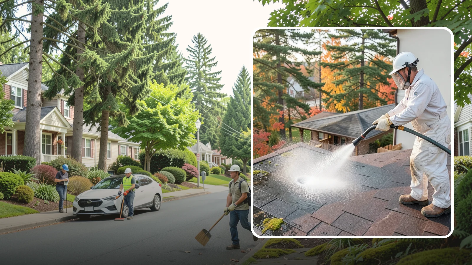 Roof Black Streak Removal in Beaux Arts Village, King County, WA - Focused removal of the black gloeocapsa streaks that run down composition roofs throughout the region.