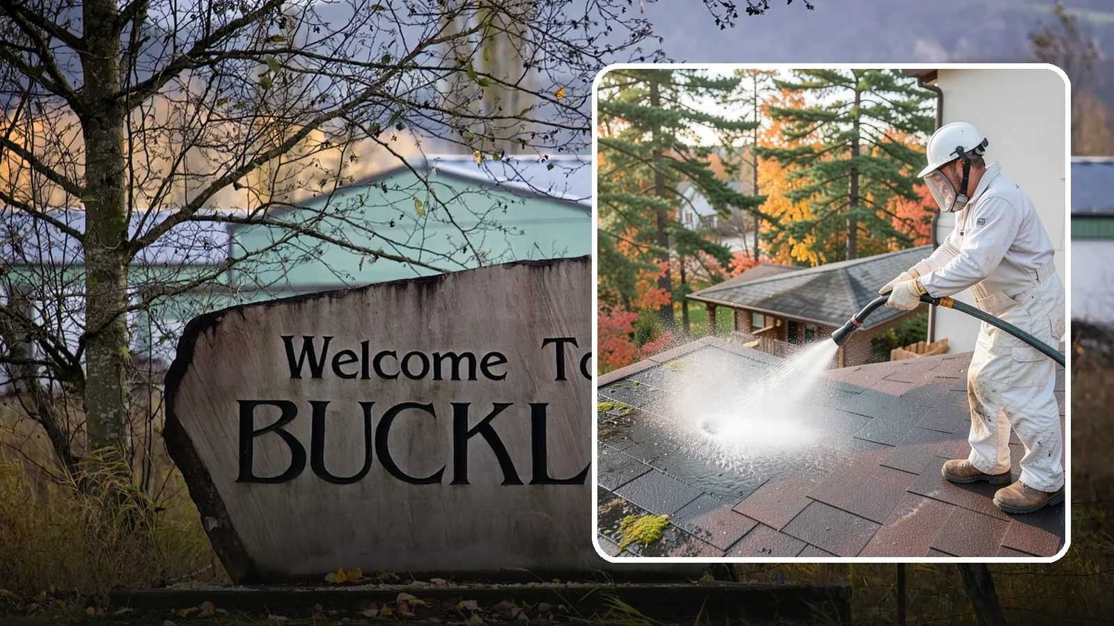 Roof Black Streak Removal in Buckley, Pierce County, WA - Focused removal of the black gloeocapsa streaks that run down composition roofs throughout the region.
