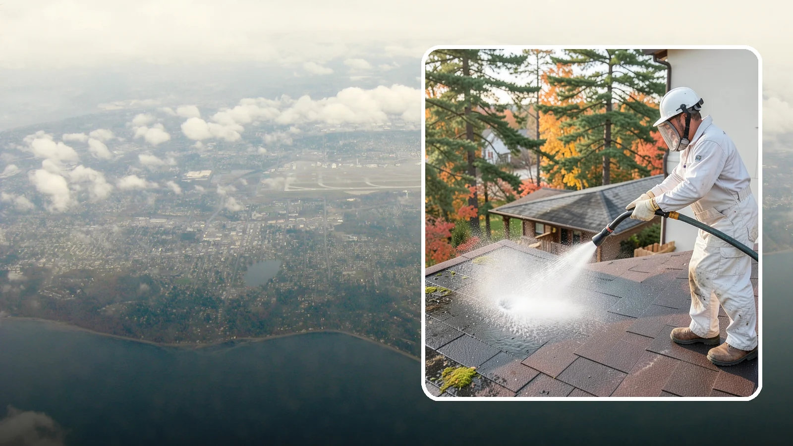 Roof Black Streak Removal in Burien, King County, WA - Focused removal of the black gloeocapsa streaks that run down composition roofs throughout the region.