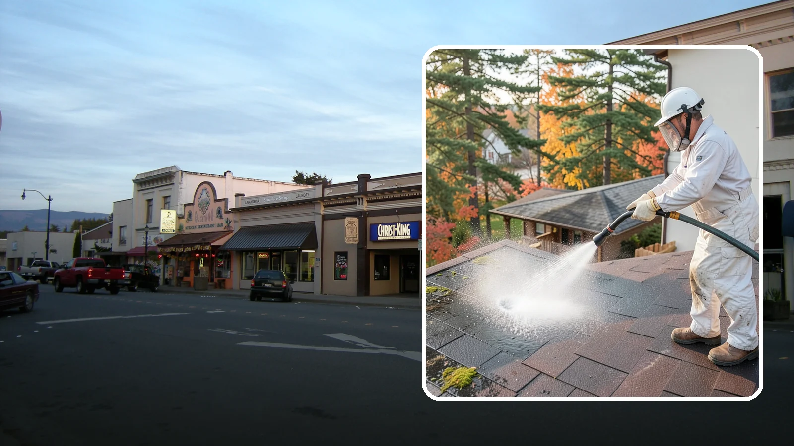 Roof Black Streak Removal in Burlington, Skagit County, WA - Focused removal of the black gloeocapsa streaks that run down composition roofs throughout the region.