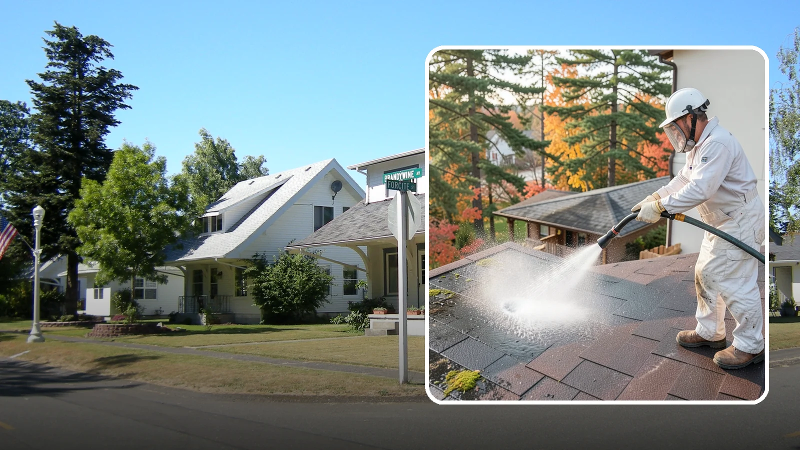 Roof Black Streak Removal in DuPont, Pierce County, WA - Focused removal of the black gloeocapsa streaks that run down composition roofs throughout the region.