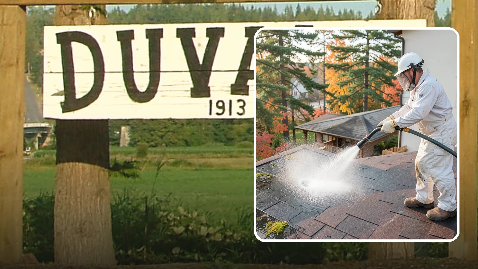 Roof Black Streak Removal in Duvall, King County, WA - Focused removal of the black gloeocapsa streaks that run down composition roofs throughout the region.