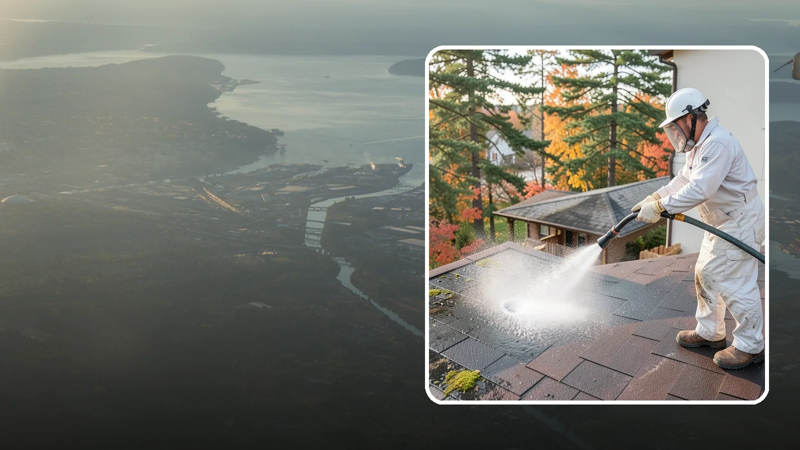 Roof Black Streak Removal in Fife, Pierce County, WA - Focused removal of the black gloeocapsa streaks that run down composition roofs throughout the region.