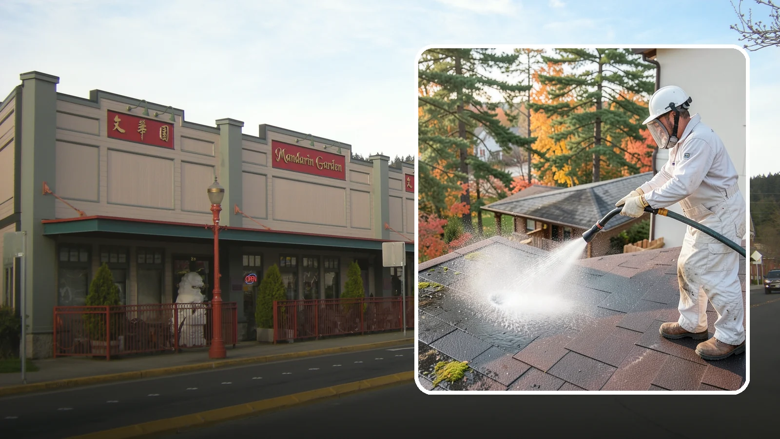 Roof Black Streak Removal in Issaquah, King County, WA - Focused removal of the black gloeocapsa streaks that run down composition roofs throughout the region.