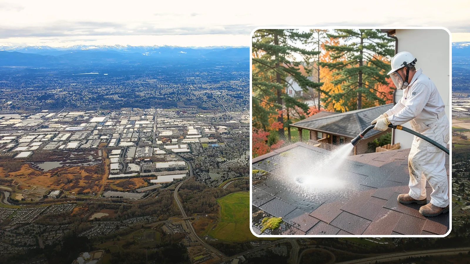 Roof Black Streak Removal in Kent, King County, WA - Focused removal of the black gloeocapsa streaks that run down composition roofs throughout the region.