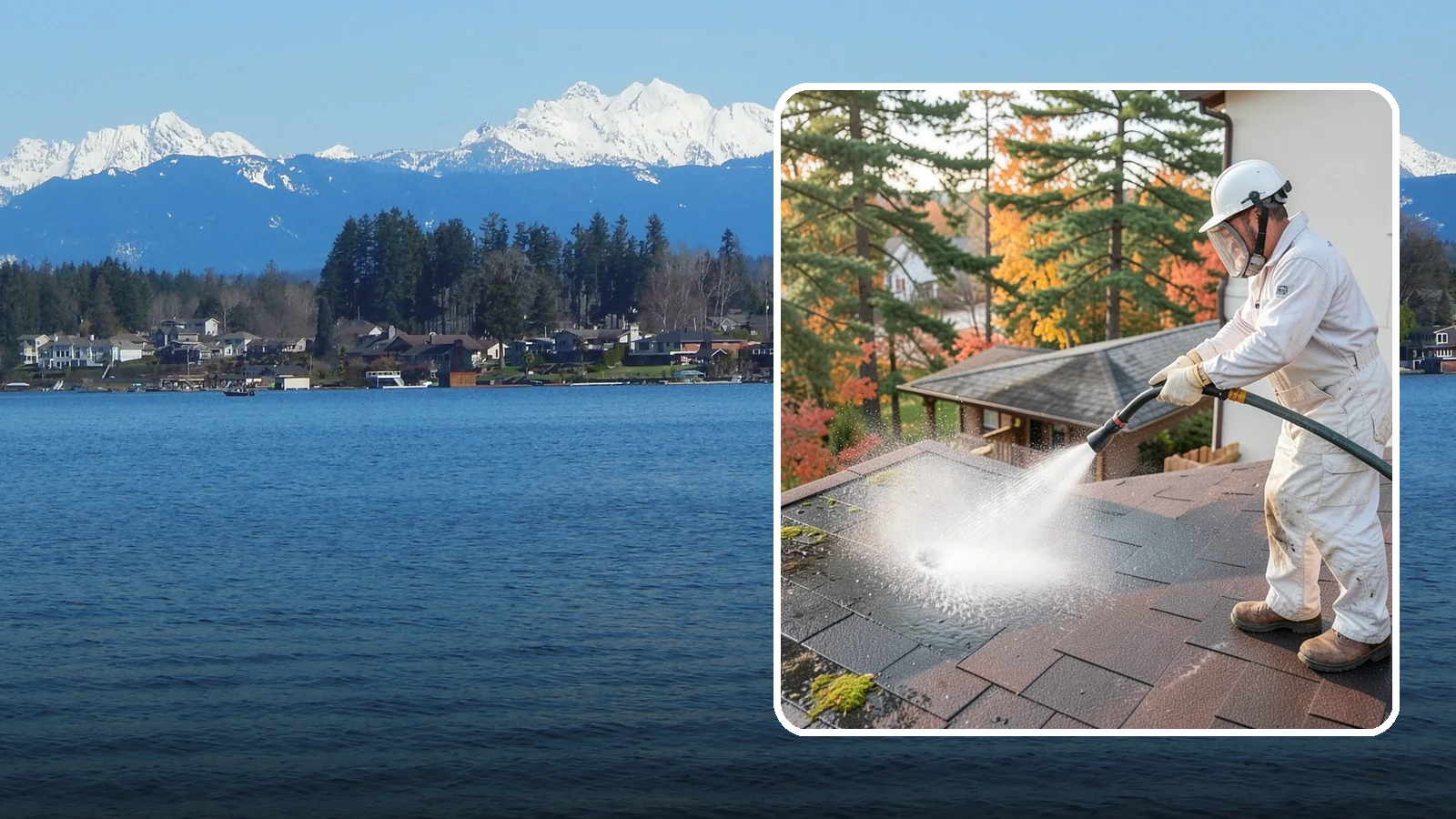 Roof Black Streak Removal in Lake Stevens, Snohomish County, WA - Focused removal of the black gloeocapsa streaks that run down composition roofs throughout the region.