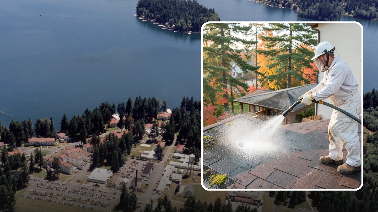 Roof Black Streak Removal in Lakewood, Pierce County, WA - Focused removal of the black gloeocapsa streaks that run down composition roofs throughout the region.