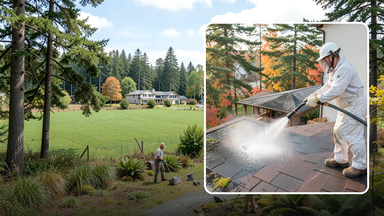 Roof Black Streak Removal in Lyman, Skagit County, WA - Focused removal of the black gloeocapsa streaks that run down composition roofs throughout the region.