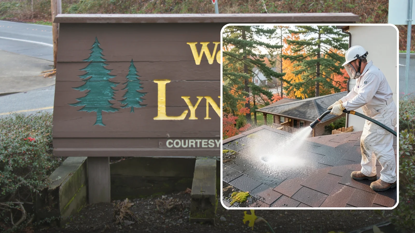 Roof Black Streak Removal in Lynnwood, Snohomish County, WA - Focused removal of the black gloeocapsa streaks that run down composition roofs throughout the region.