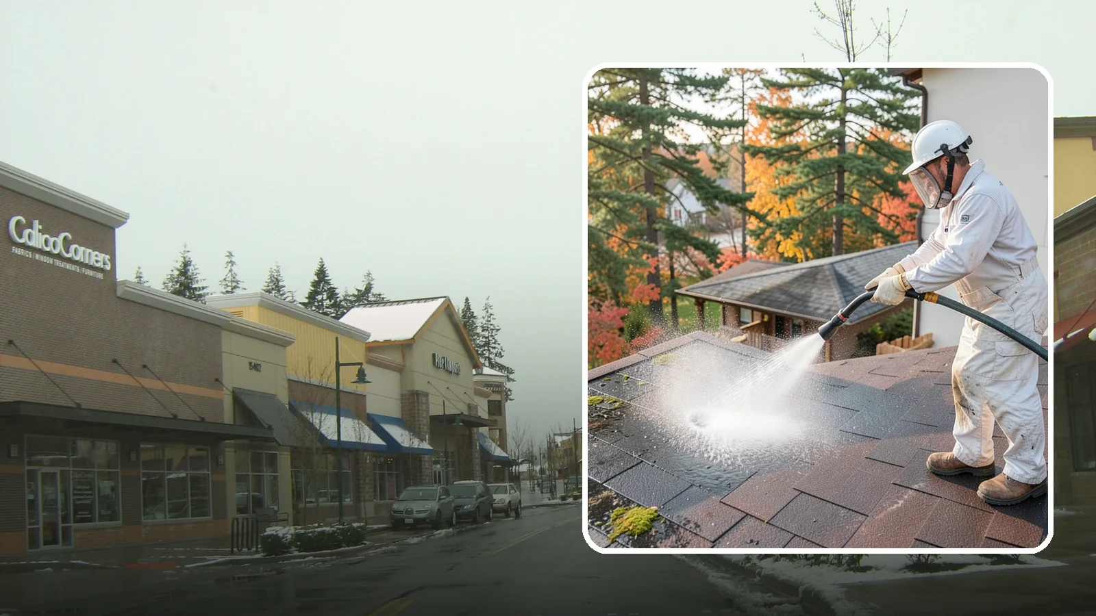 Roof Black Streak Removal in Mill Creek, Snohomish County, WA - Focused removal of the black gloeocapsa streaks that run down composition roofs throughout the region.
