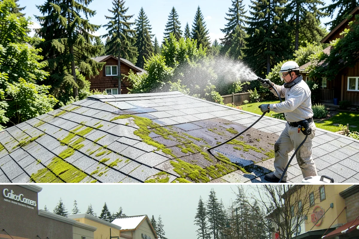 Roof Black Streak Removal in Mill Creek, Snohomish County, WA - Warm, dry summer days give streak treatments the best chance to work thoroughly in one visit.