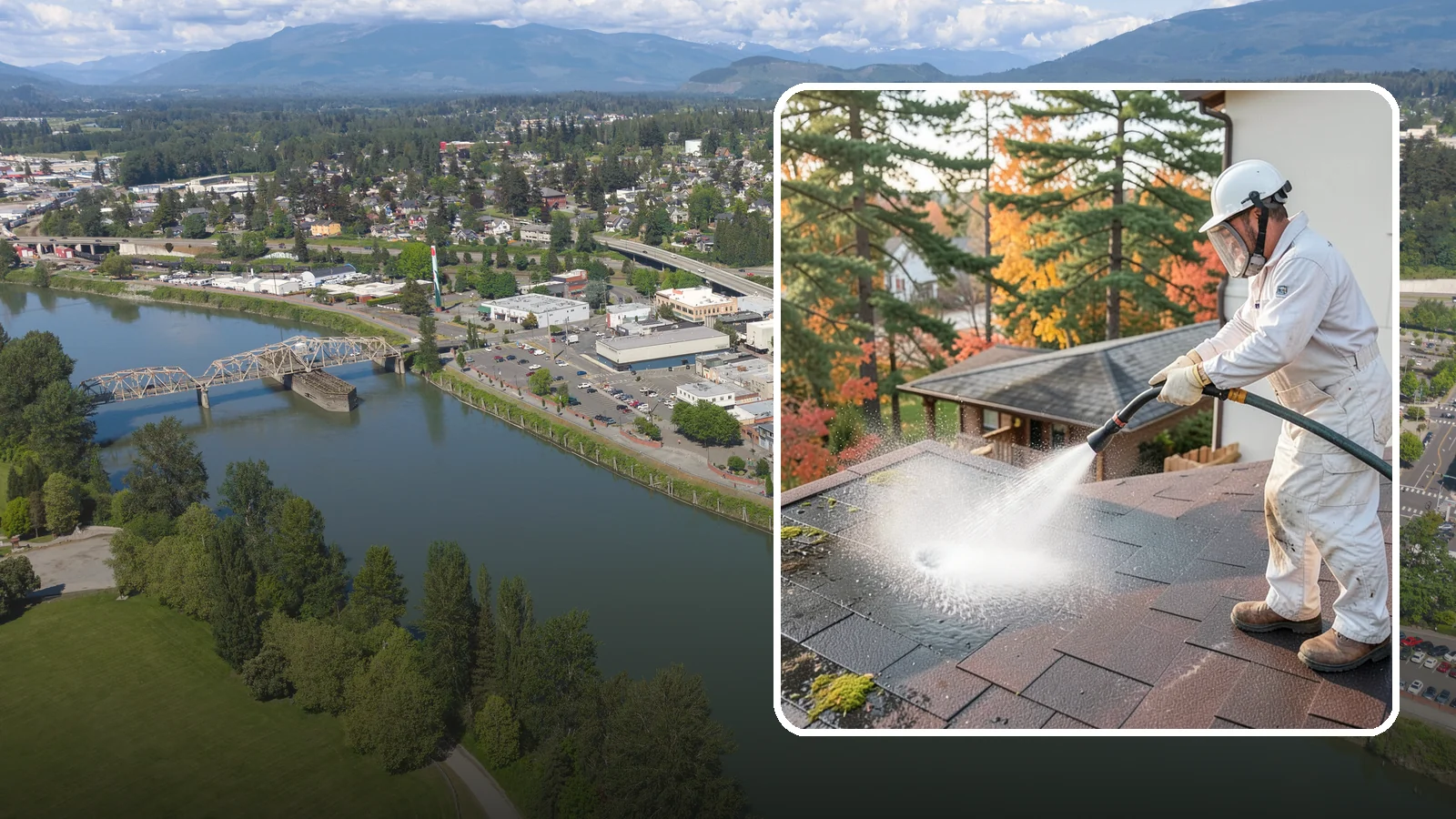 Roof Black Streak Removal in Mount Vernon, Skagit County, WA - Focused removal of the black gloeocapsa streaks that run down composition roofs throughout the region.