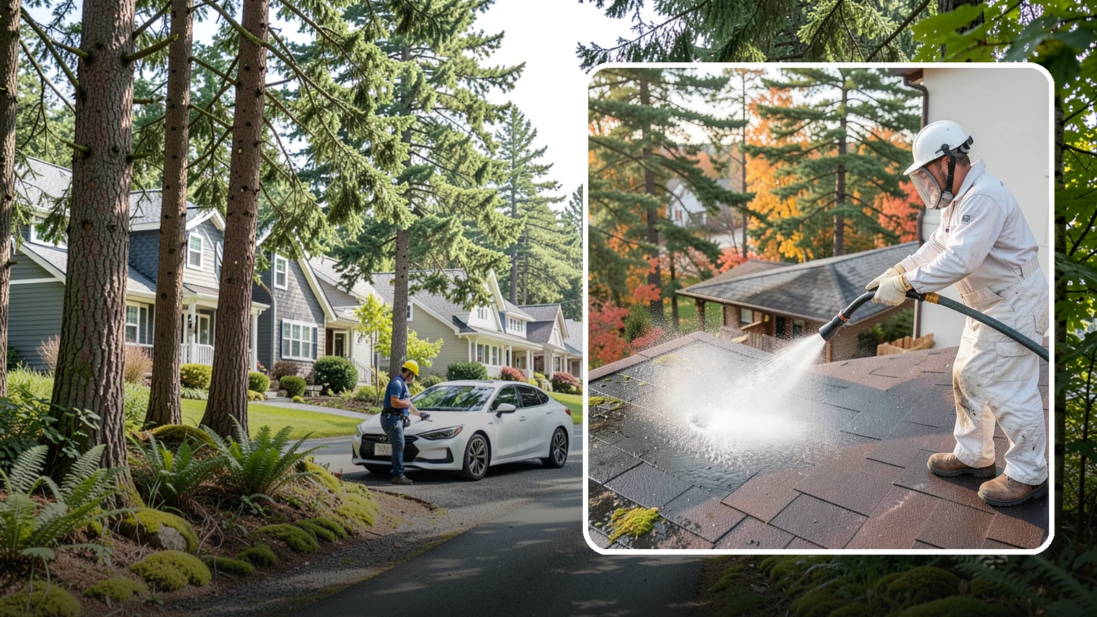 Roof Black Streak Removal in Normandy Park, King County, WA - Focused removal of the black gloeocapsa streaks that run down composition roofs throughout the region.