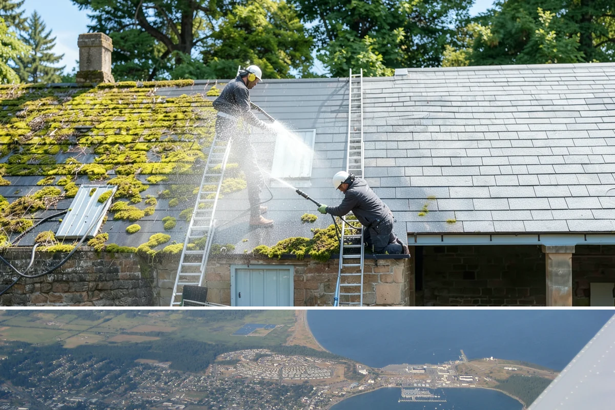 Roof Black Streak Removal in Oak Harbor, Island County, WA - Warm, dry summer days give streak treatments the best chance to work thoroughly in one visit.