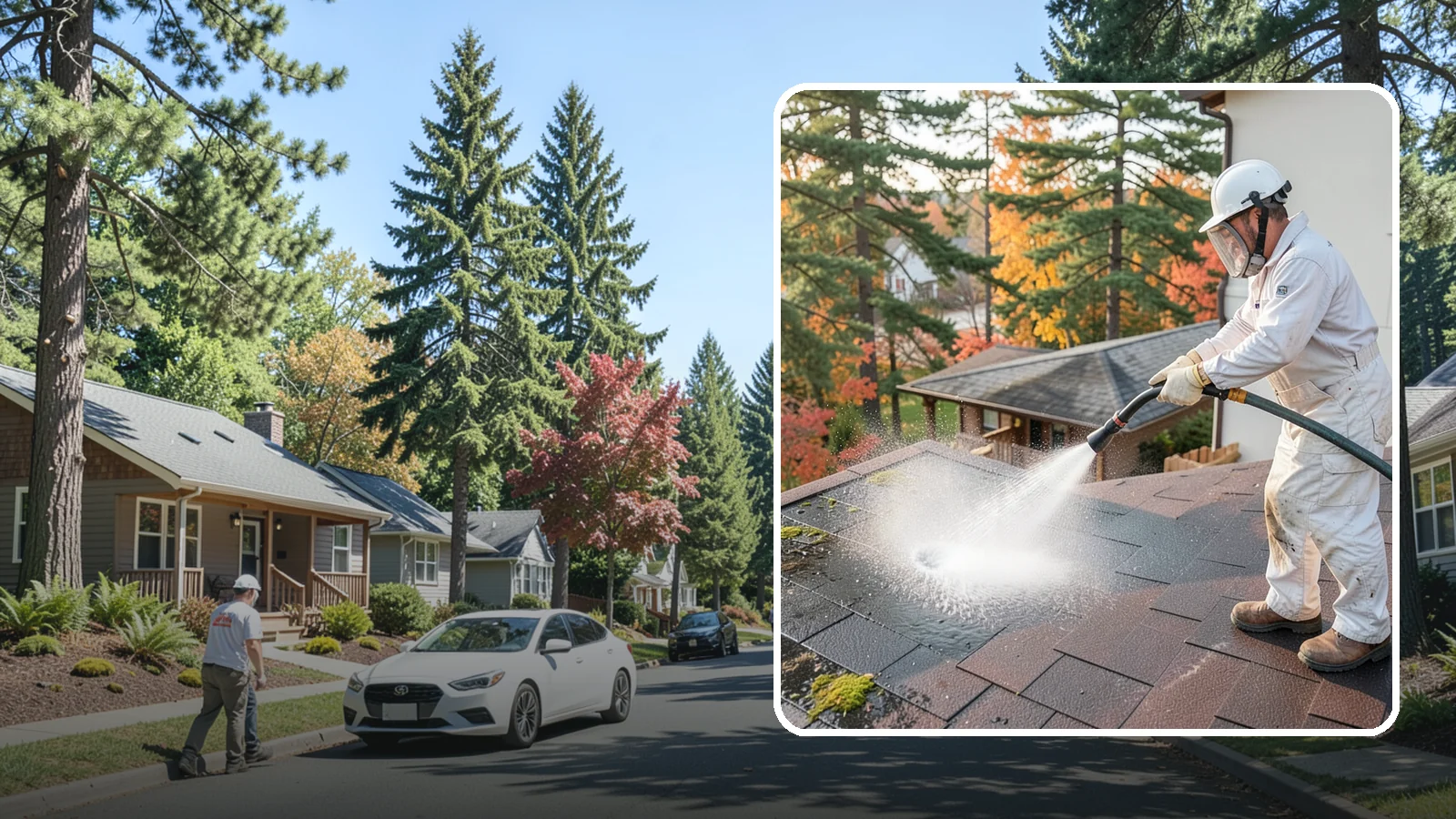 Roof Black Streak Removal in Orting, Pierce County, WA - Focused removal of the black gloeocapsa streaks that run down composition roofs throughout the region.
