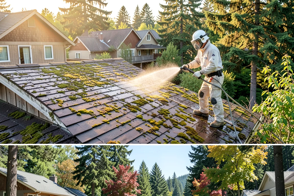 Roof Black Streak Removal in Orting, Pierce County, WA - Warm, dry summer days give streak treatments the best chance to work thoroughly in one visit.