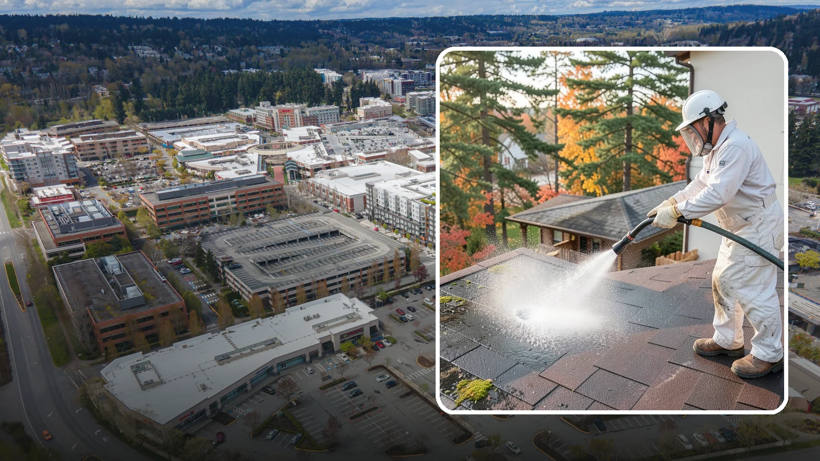 Roof Black Streak Removal in Redmond, King County, WA - Focused removal of the black gloeocapsa streaks that run down composition roofs throughout the region.