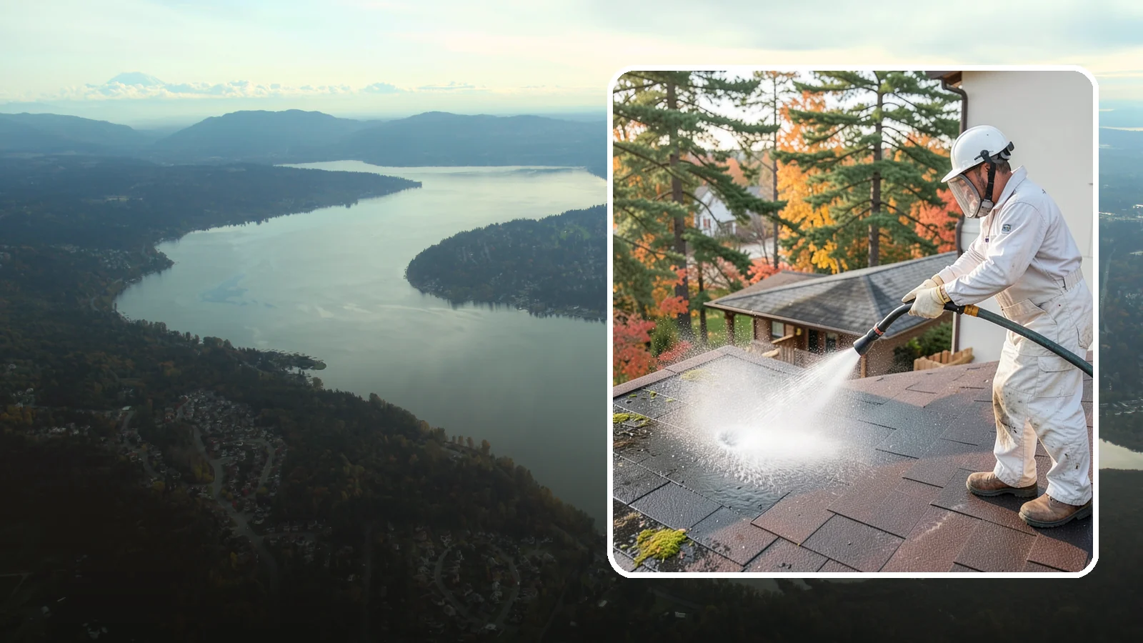 Roof Black Streak Removal in Sammamish, King County, WA - Focused removal of the black gloeocapsa streaks that run down composition roofs throughout the region.