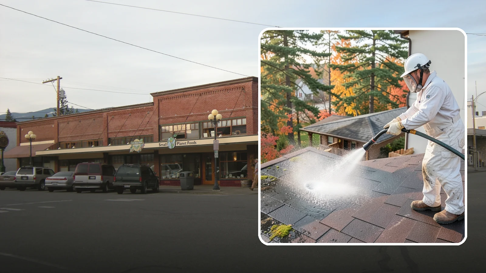 Roof Black Streak Removal in Sedro-Woolley, Skagit County, WA - Focused removal of the black gloeocapsa streaks that run down composition roofs throughout the region.