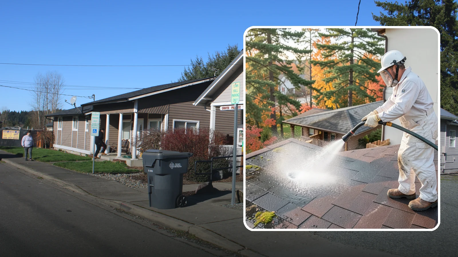 Roof Black Streak Removal in South Prairie, Pierce County, WA - Focused removal of the black gloeocapsa streaks that run down composition roofs throughout the region.
