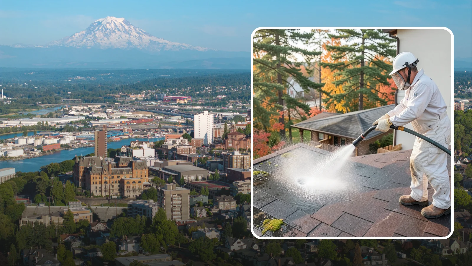 Roof Black Streak Removal in Tacoma, Pierce County, WA - Focused removal of the black gloeocapsa streaks that run down composition roofs throughout the region.
