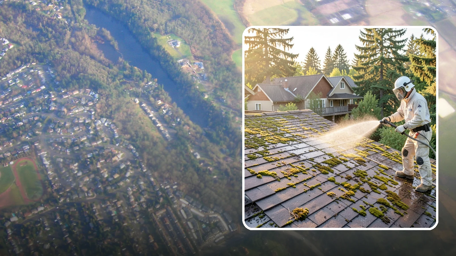 Roof Cleaning in Algona, King County, WA - A thorough roof cleaning that lifts moss, algae, and lichen off Washington rooftops while protecting the shingle surface.