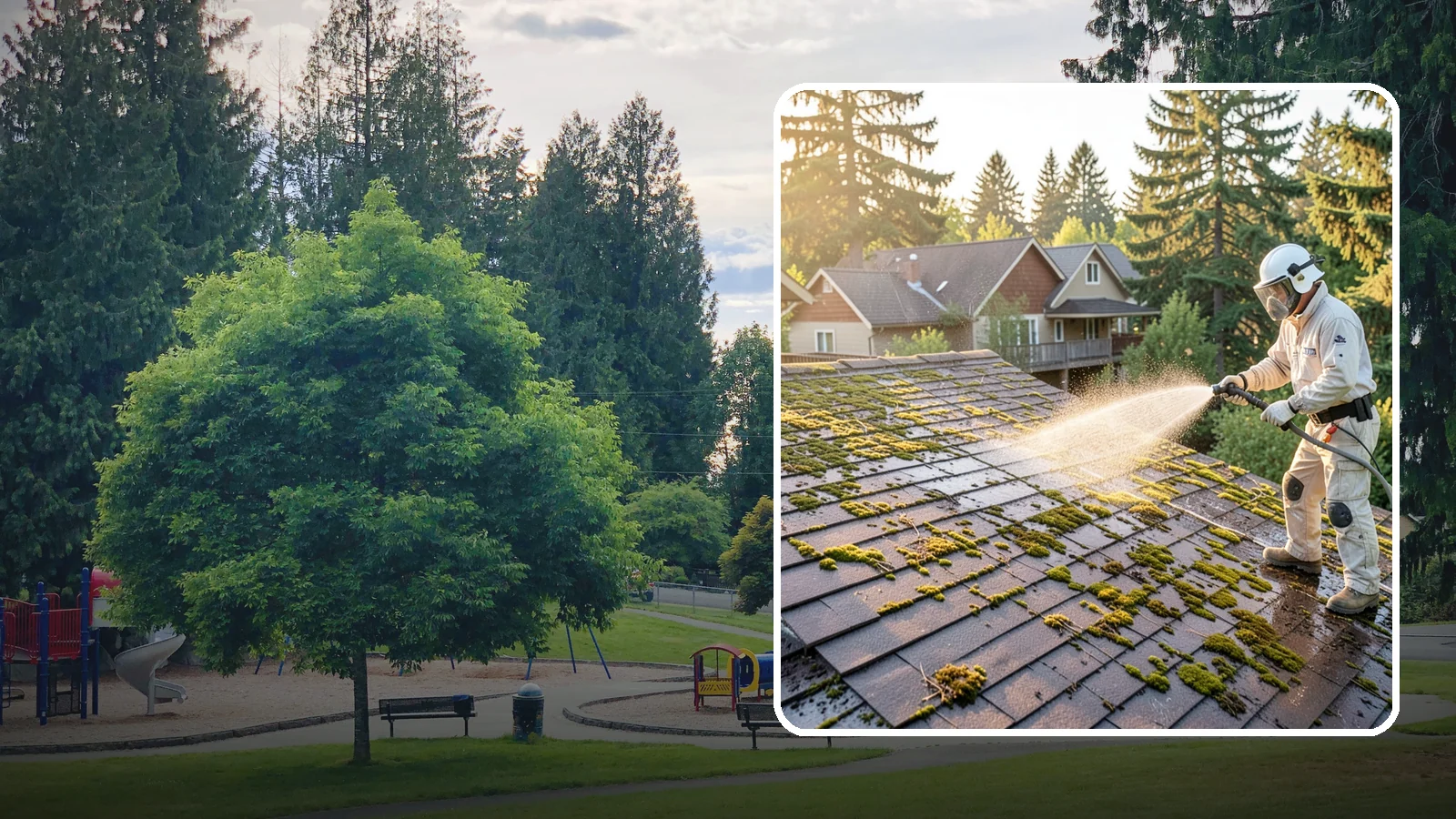 Roof Cleaning in Bonney Lake, Pierce County, WA - A thorough roof cleaning that lifts moss, algae, and lichen off Washington rooftops while protecting the shingle surface.
