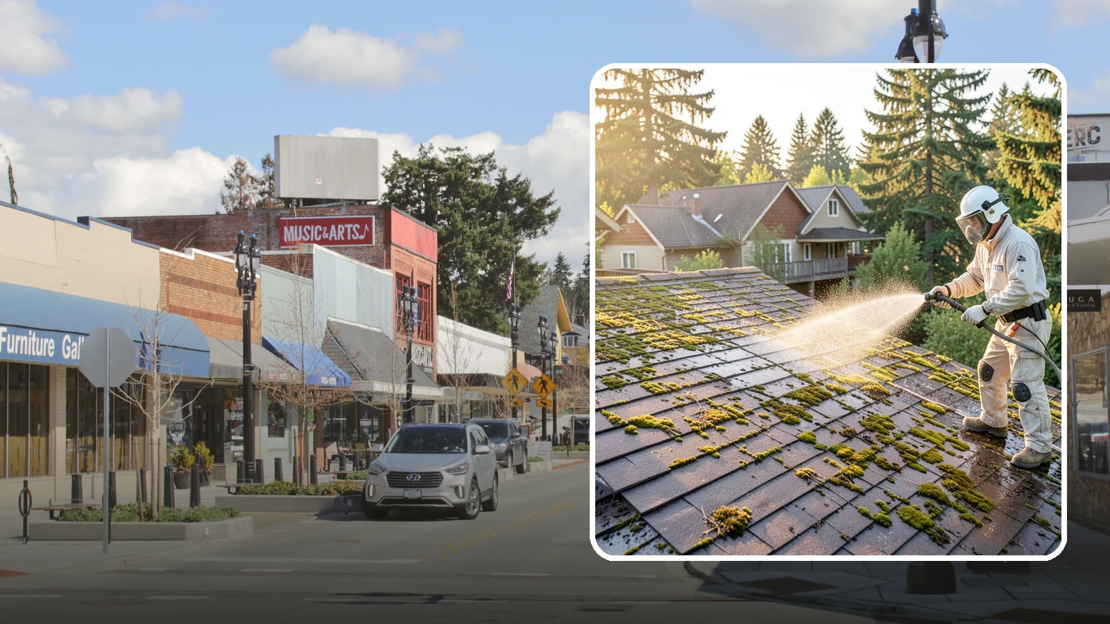 Roof Cleaning in Bothell, King County, WA - A thorough roof cleaning that lifts moss, algae, and lichen off Washington rooftops while protecting the shingle surface.