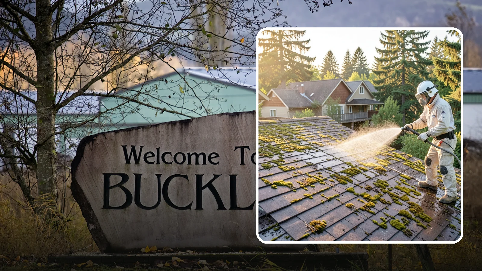 Roof Cleaning in Buckley, Pierce County, WA - A thorough roof cleaning that lifts moss, algae, and lichen off Washington rooftops while protecting the shingle surface.