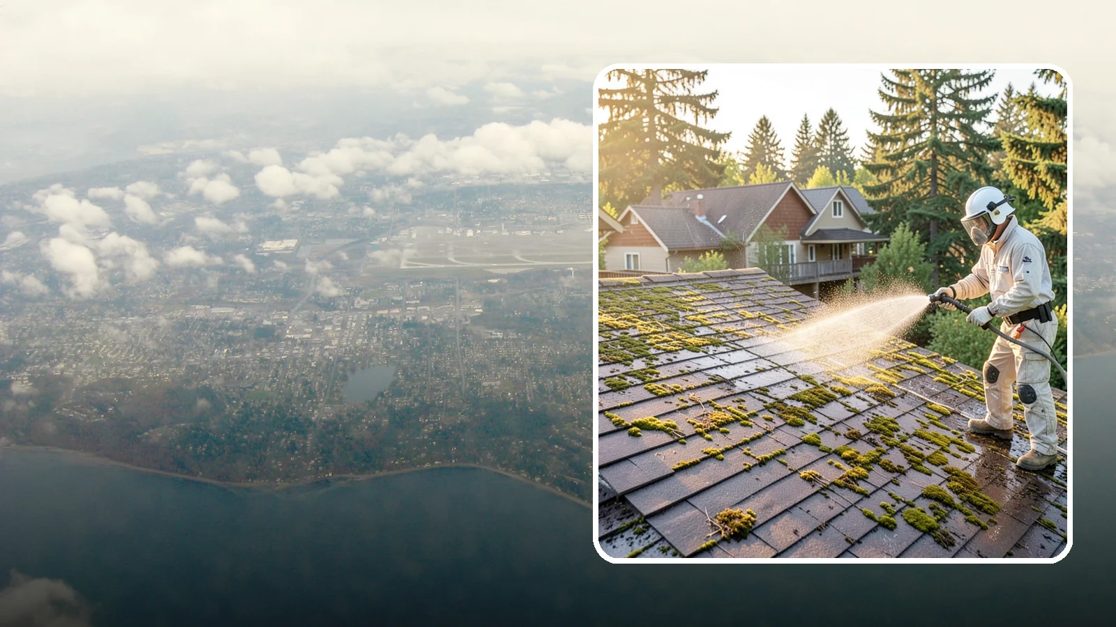 Roof Cleaning in Burien, King County, WA - A thorough roof cleaning that lifts moss, algae, and lichen off Washington rooftops while protecting the shingle surface.
