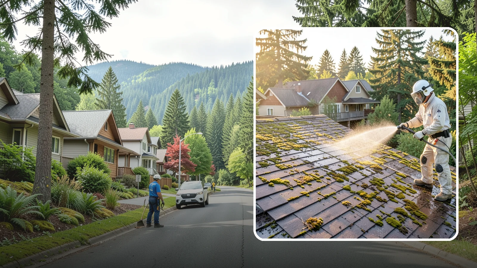Roof Cleaning in Darrington, Snohomish County, WA - A thorough roof cleaning that lifts moss, algae, and lichen off Washington rooftops while protecting the shingle surface.