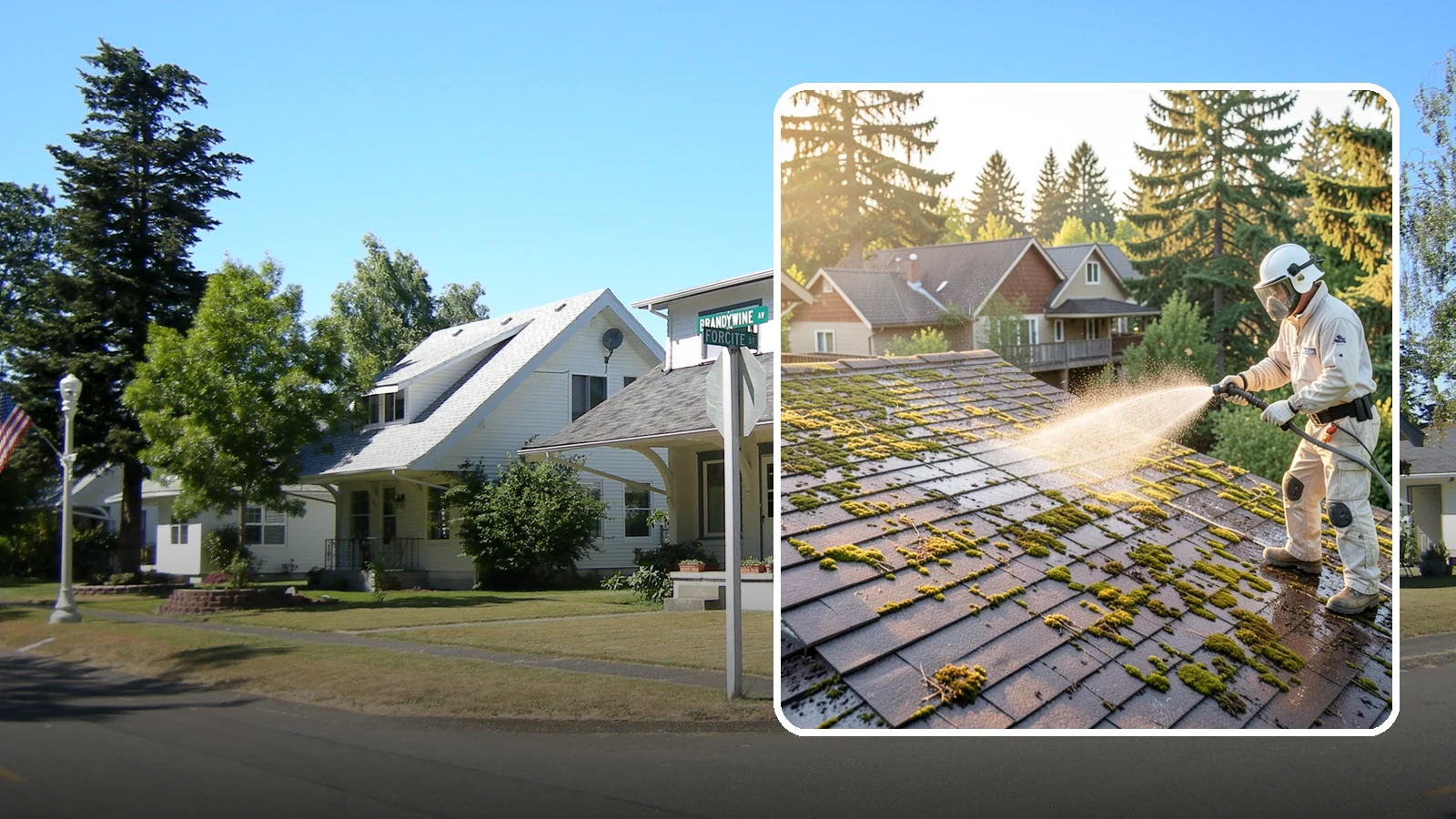 Roof Cleaning in DuPont, Pierce County, WA - A thorough roof cleaning that lifts moss, algae, and lichen off Washington rooftops while protecting the shingle surface.