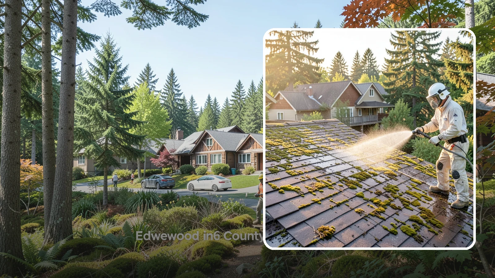 Roof Cleaning in Edgewood, Pierce County, WA - A thorough roof cleaning that lifts moss, algae, and lichen off Washington rooftops while protecting the shingle surface.